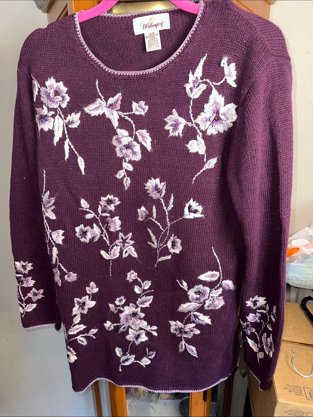 Worthington Purple Floral Crewneck Sweater